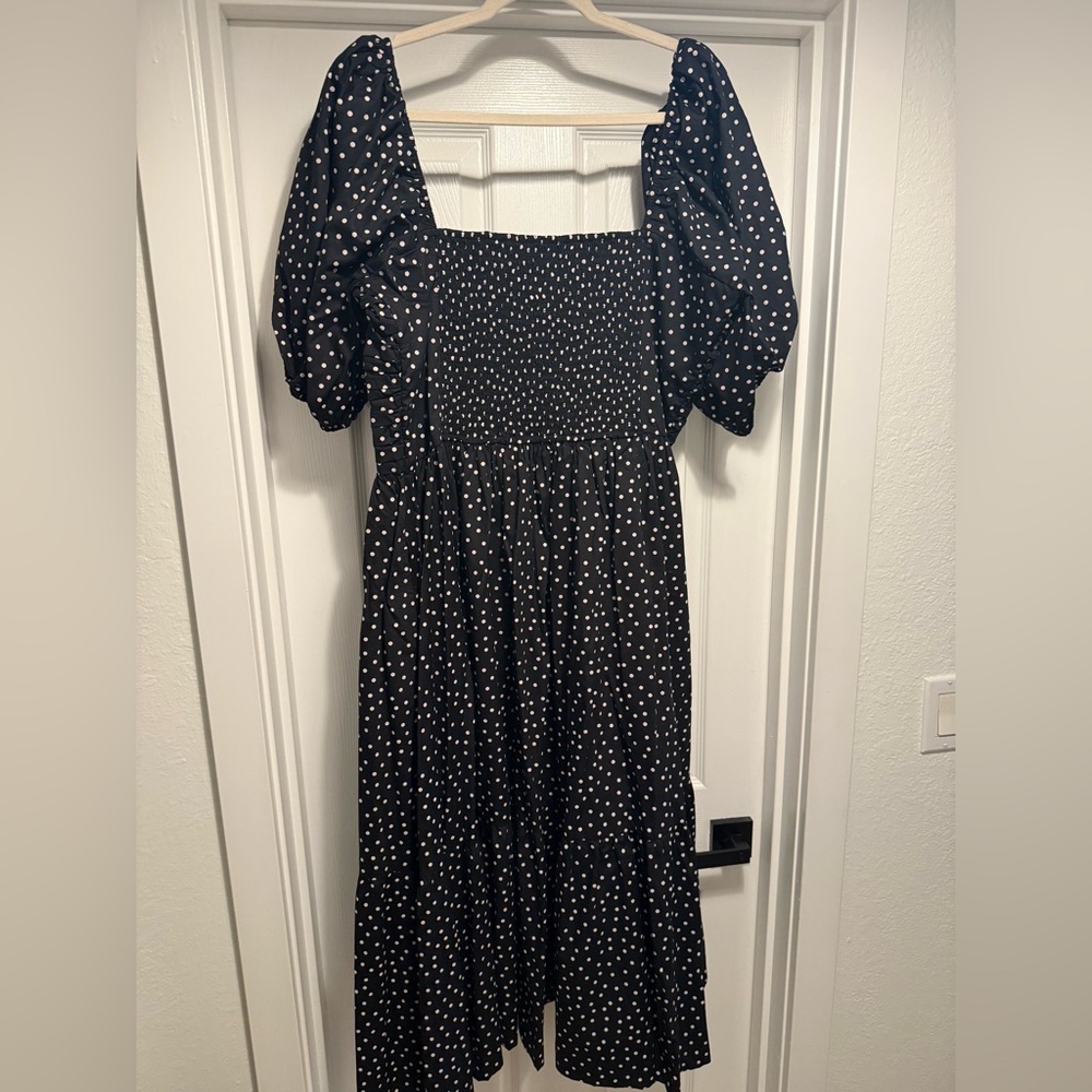 Abercrombie Emerson Polka Dot Dress Midi Black Tan